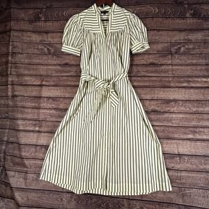 Brooks Brothers Dress  Blue Striped Yellow Supima Cotton Puffed Sleeves Size 4